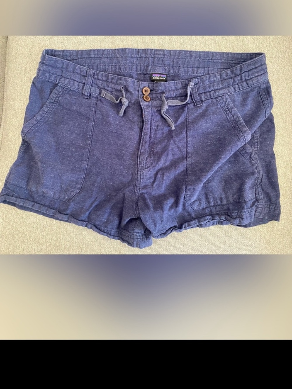Patagonia Women's Navy Drawstring Linen-Blend High Waist Shorts